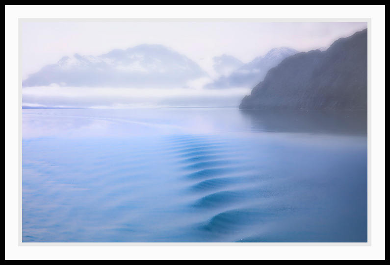 A foggy Glacier Bay in Alaska.